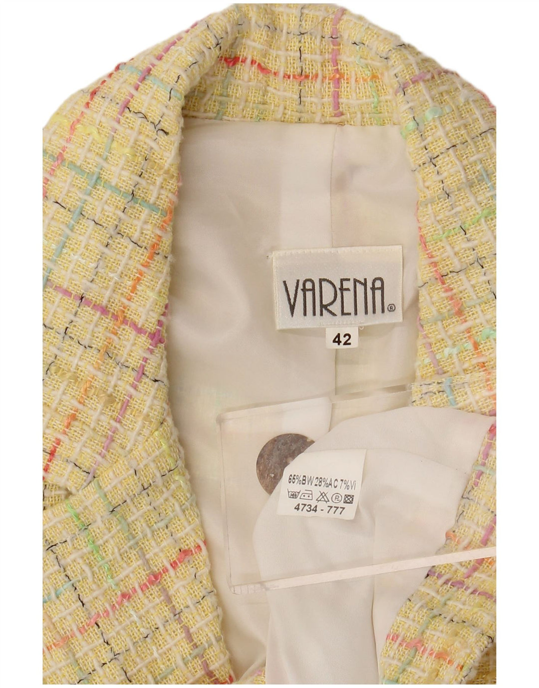 Vintage mujer 3 botones Blazer chaqueta IT 42 medio amarillo comprobar algodón