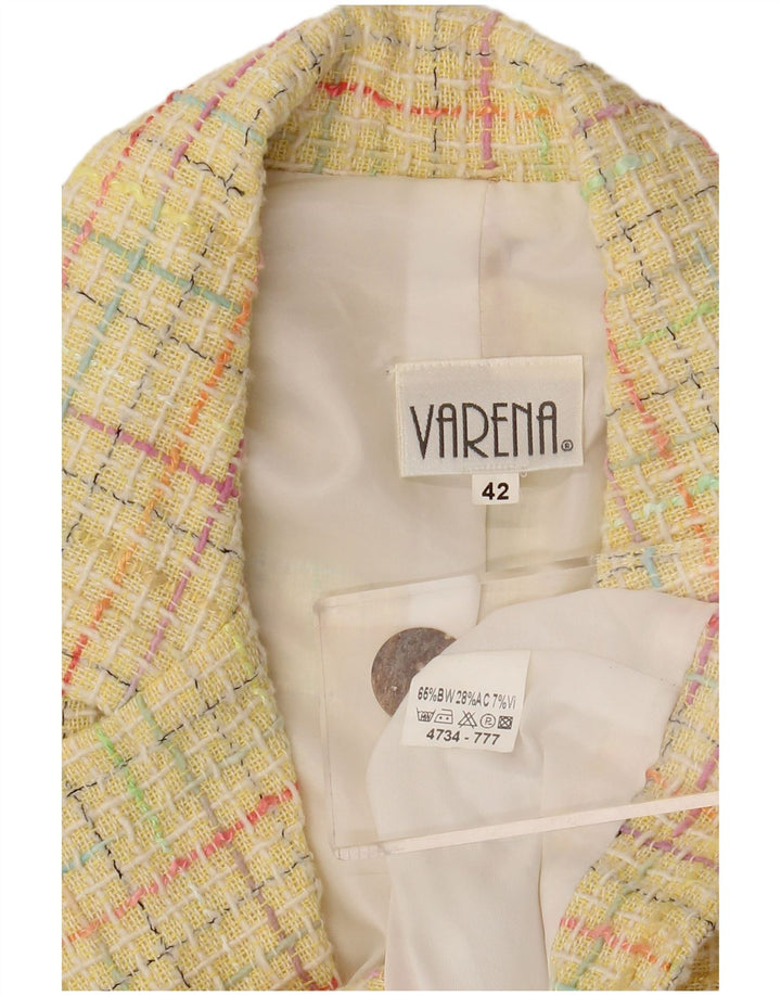 Vintage mujer 3 botones Blazer chaqueta IT 42 medio amarillo comprobar algodón