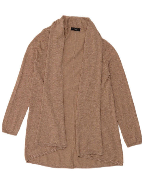 Zara Mujer Longline Open Cardigan Suéter UK 44 Grande Beige Moteado