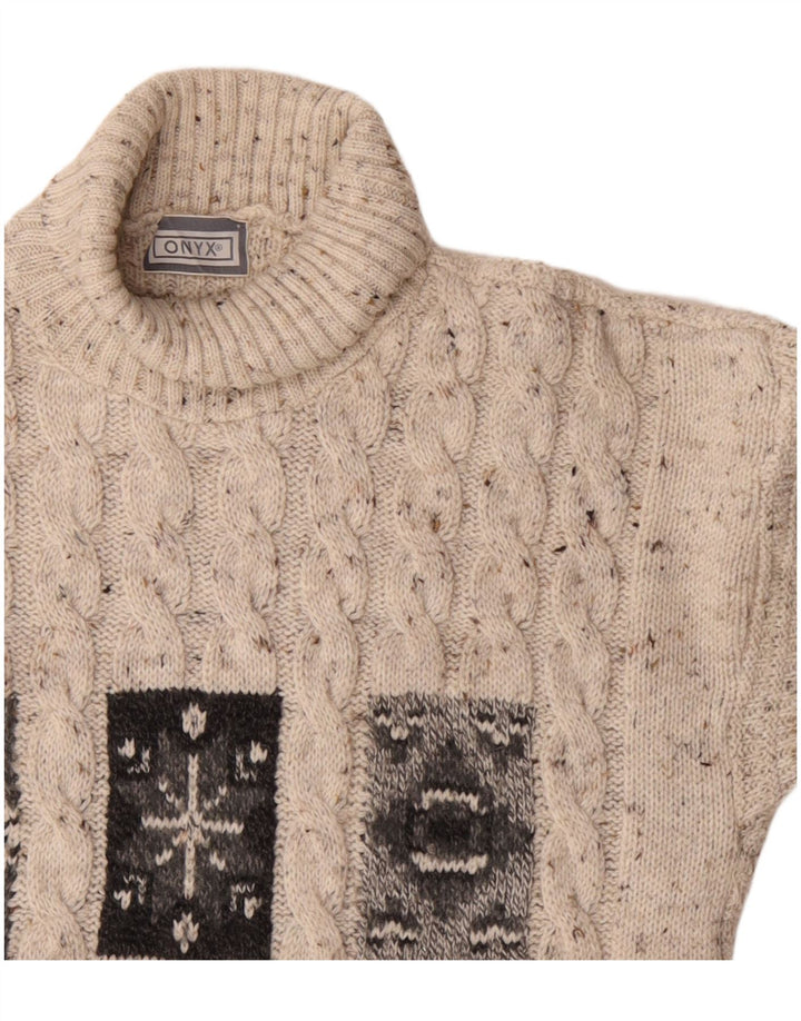 Onyx Jersey de cuello vuelto para mujer UK 18 XL Lana moteada beige