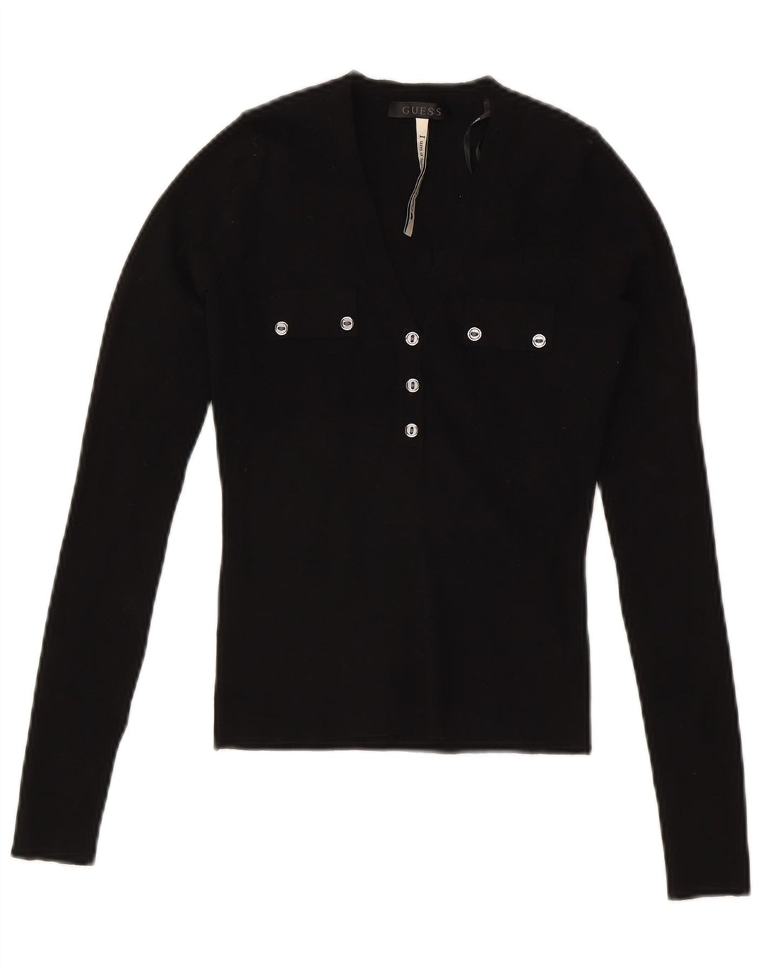 Guess Top corto para mujer de manga larga UK 8 Small Viscosa negra