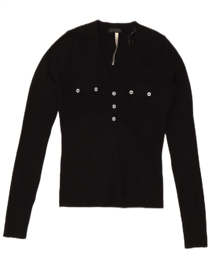 Guess Top corto para mujer de manga larga UK 8 Small Viscosa negra
