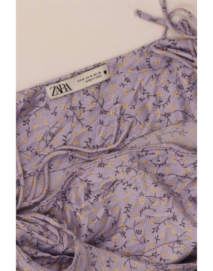 Zara Mujer Vestido De Verano Reino Unido 42 Medio Púrpura Floral