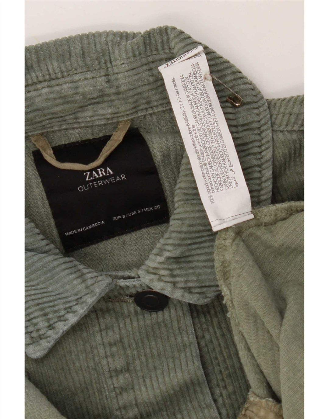 Zara Mujer Chaqueta De Pana Extragrande UK 10 Small Algodón Caqui