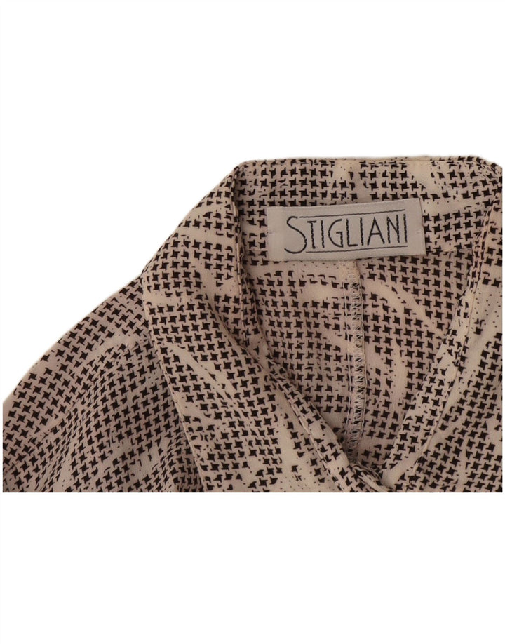 Vintage mujer camisa de manga corta Reino Unido 14 mediano negro Houndstooth