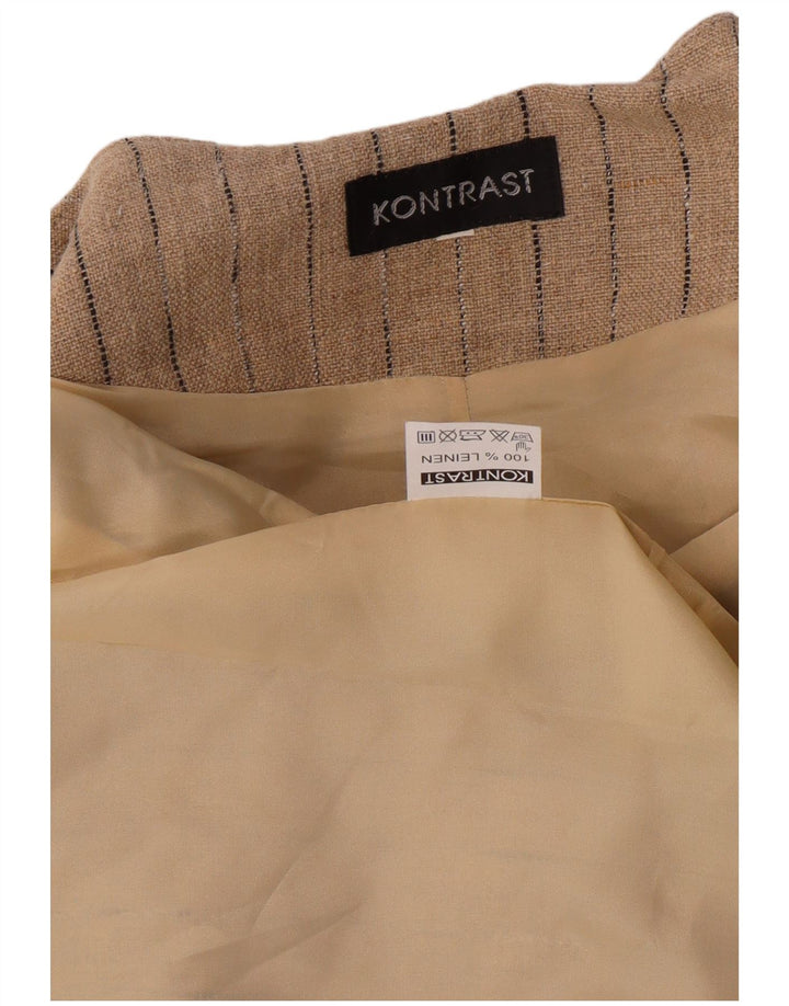 VINTAGE Chaqueta Blazer de 4 botones para mujer Reino Unido 14 Lino a rayas beige medio