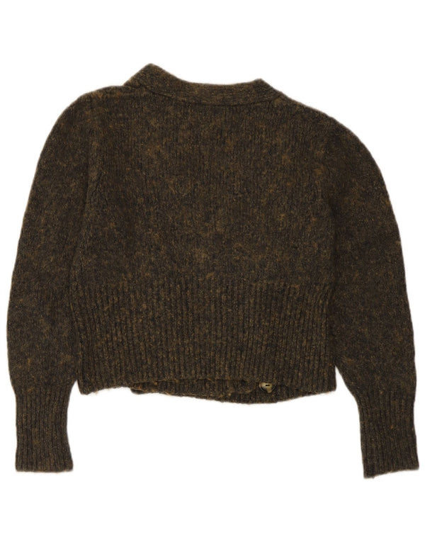 Zara Mujer Crop Cardigan Suéter UK 10 Small Gris Moteado Algodón