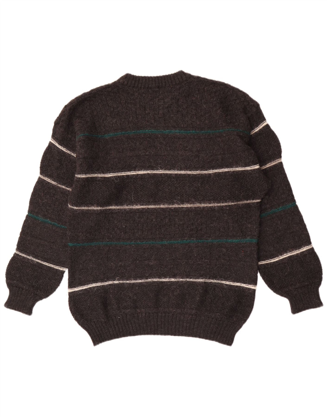 Vintage hombres cuello redondo jersey suéter medio gris rayas lana