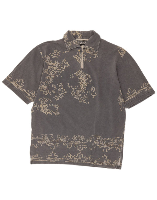 VINTAGE Polo para hombre Grande Gris Paisley Algodón