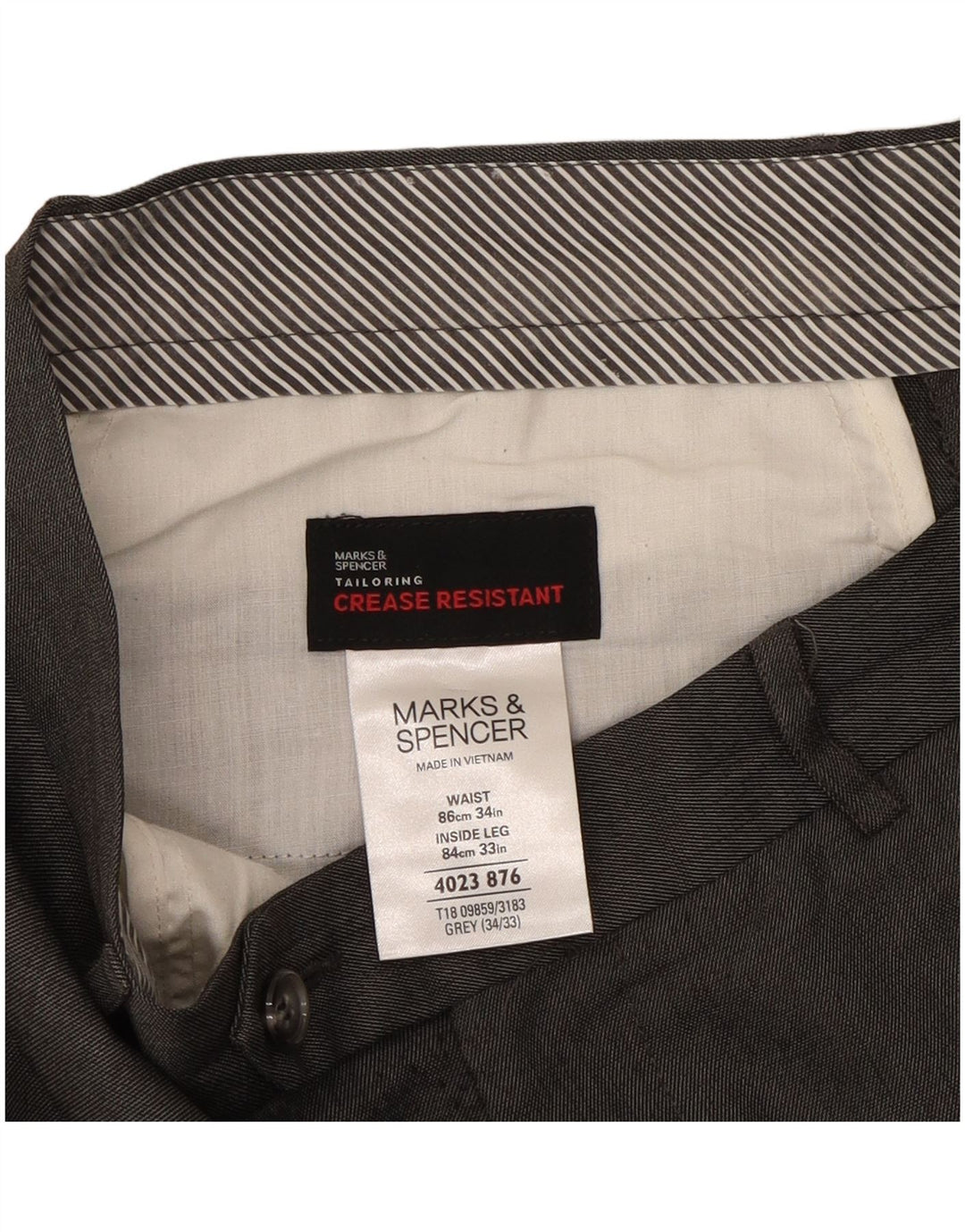 Marks & Spencer Pantalón de traje recto para hombre W34 L33 Poliéster gris