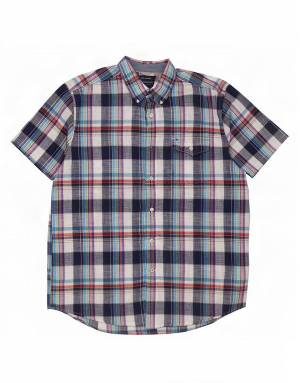 Camisa Tommy Hilfiger Hombre Manga Corta XL Azul Marino Cuadros Algodón