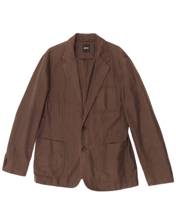 Hugo Boss Chaqueta tipo blazer de 2 botones para hombre EU 52 XL Lino marrón