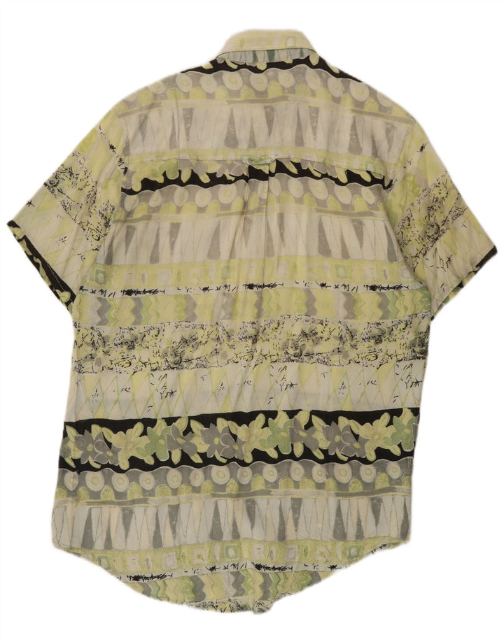 Vintage hombres camisa de manga corta verde medio geométrico