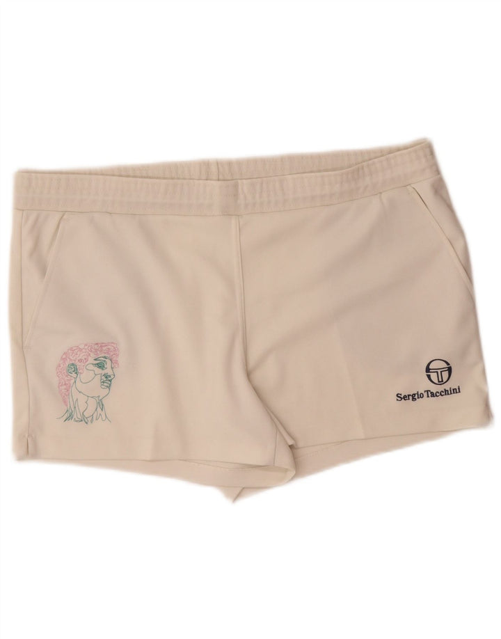 Sergio Tacchini Pantalones cortos deportivos gráficos para hombre IT 54 XL Poliéster blanco