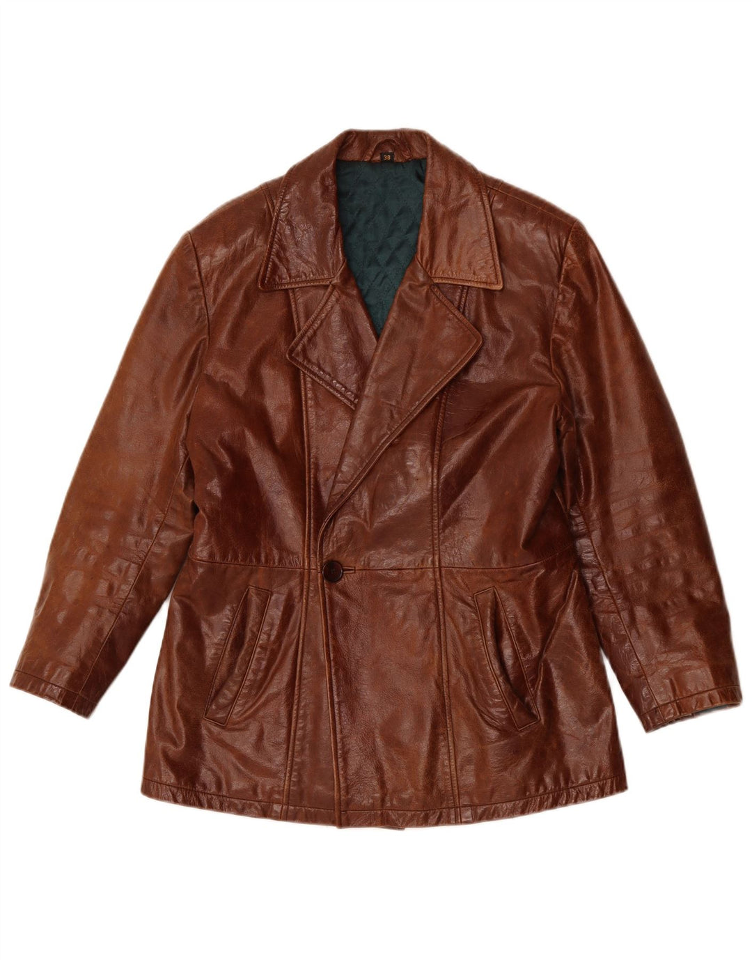 VINTAGE Abrigo de cuero para hombre Reino Unido 38 Cuero marrón medio