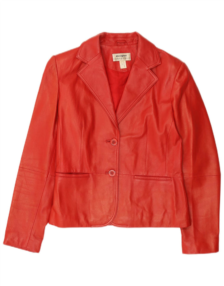 VINTAGE Mujer 2 Botones Cuero Blazer Chaqueta Reino Unido 10 Pequeño Cuero Rojo