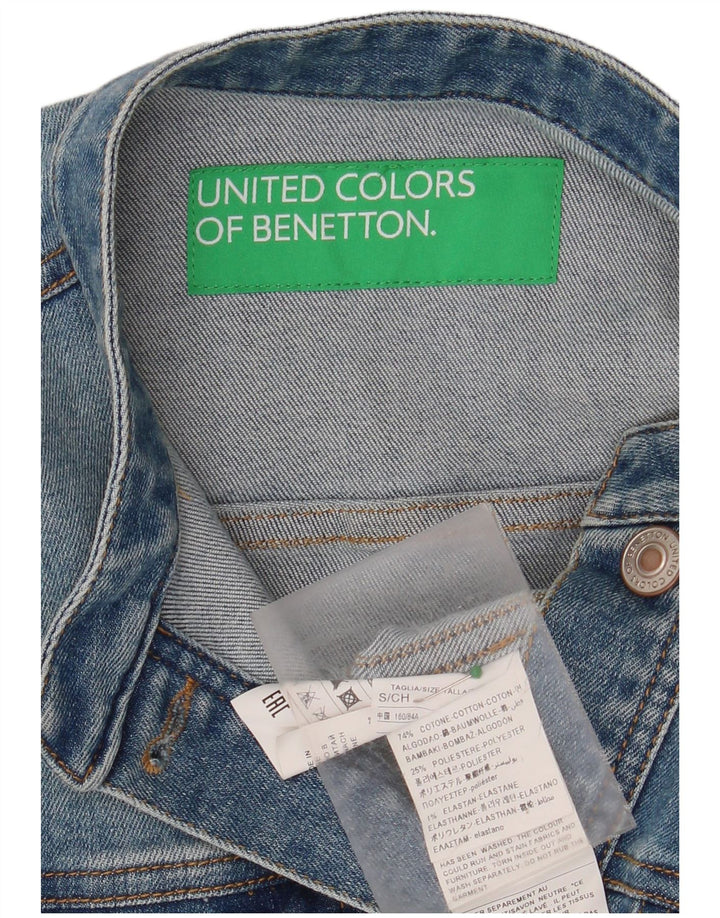 BENETTON Chaqueta vaquera corta para mujer UK 10 Small Blue Cotton