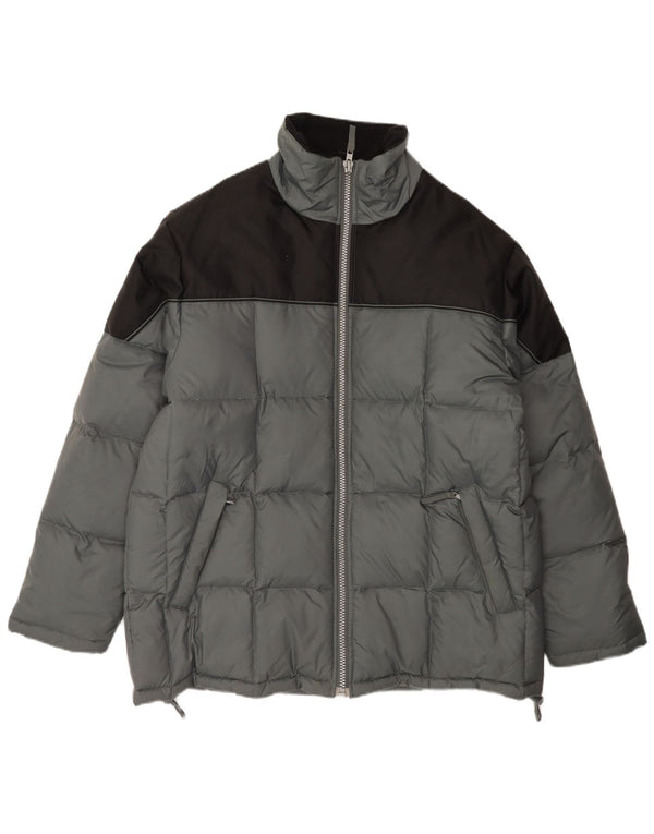 Vintage hombres suelta ajuste chaqueta acolchada Reino Unido 38 gris medio colorblock nylon