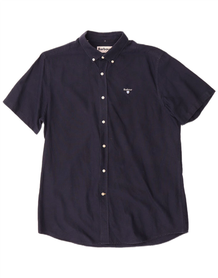 Barbour Camisa De Manga Corta Entallada Para Hombre Algodón Azul Marino Medio