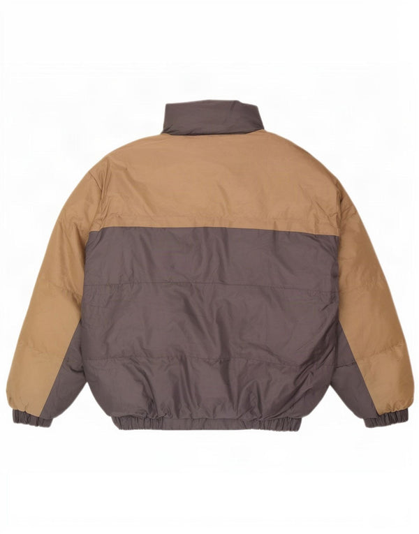 Vintage hombres chaqueta acolchada Reino Unido 40 poliéster gris grande colorblock