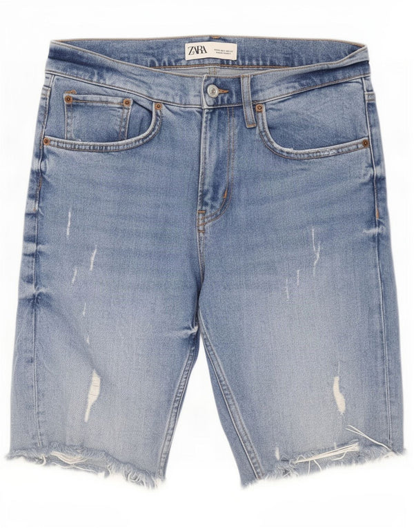 Zara Pantalones cortos de mezclilla desgastados para mujer EU 36 XS W26 Algodón azul