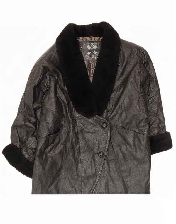 Vintage mujer 2 botones chaqueta de cuero IT 44 Medio Negro