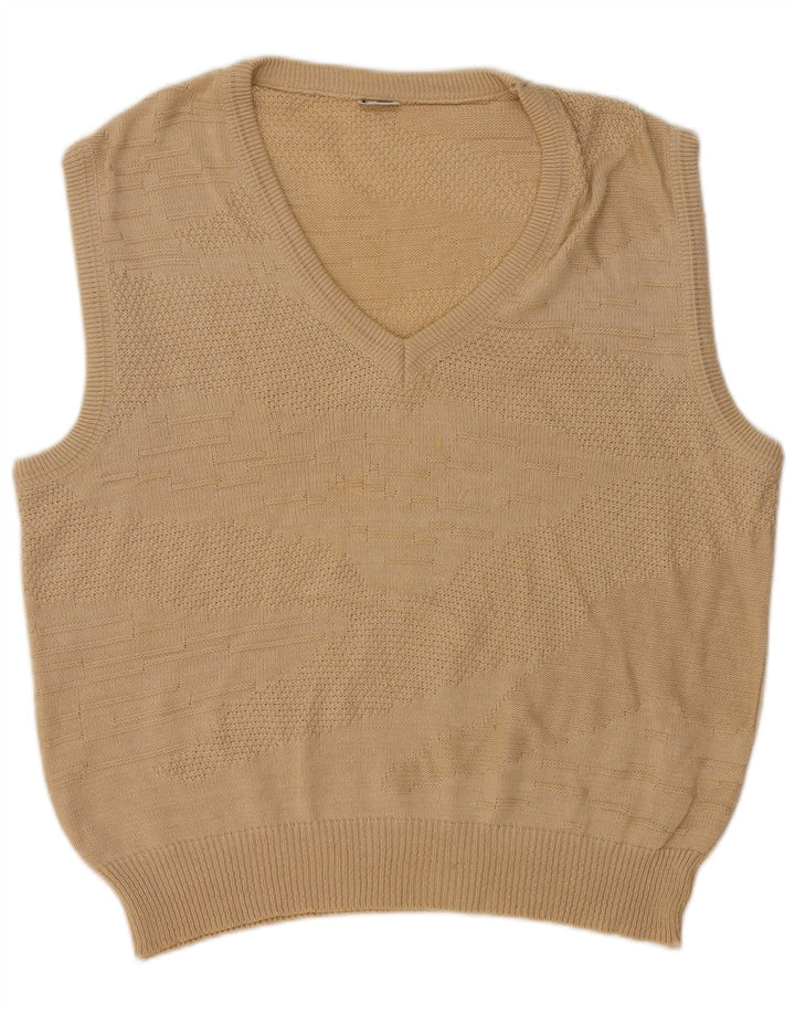 Vintage hombres chaleco camiseta sin mangas IT 50 algodón beige medio