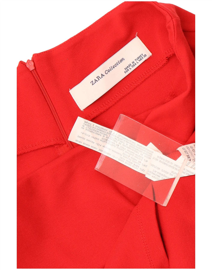 Zara Mujer Falda Lápiz Grande W30 Viscosa Roja