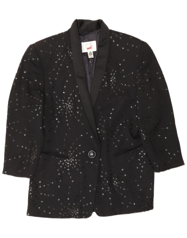 MONDI Chaqueta tipo blazer de 1 botón para mujer EU 40 Mediana Lana floral negra