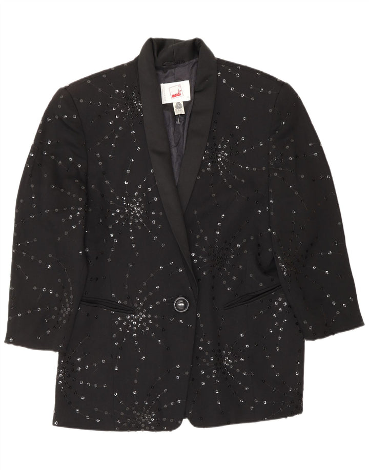 MONDI Chaqueta tipo blazer de 1 botón para mujer EU 40 Mediana Lana floral negra