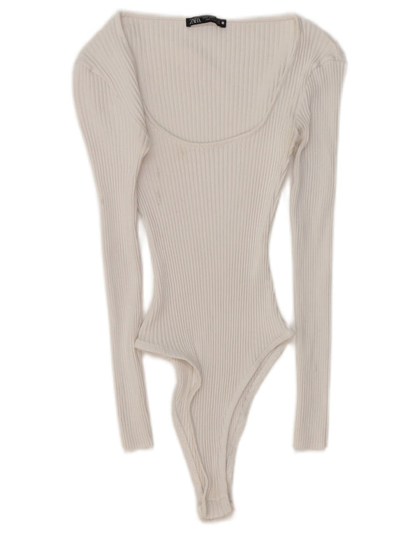 ZARA Body Manga Larga Mujer UK 8 Small Blanco