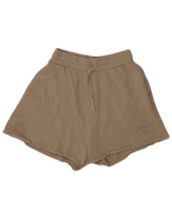 Zara Mujer Chicago Pantalones Cortos Deportivos De Ajuste Relajado UK 44 Algodón Beige Medio