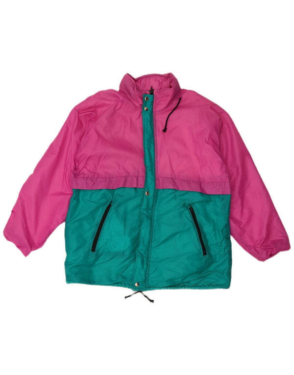 Vintage hombres chaqueta de lluvia Reino Unido 38 medio rosa colorblock poliéster
