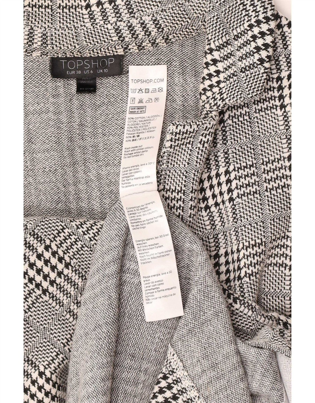 Topshop Abrigo para mujer UK 10 Small Gris Pata de gallo Algodón