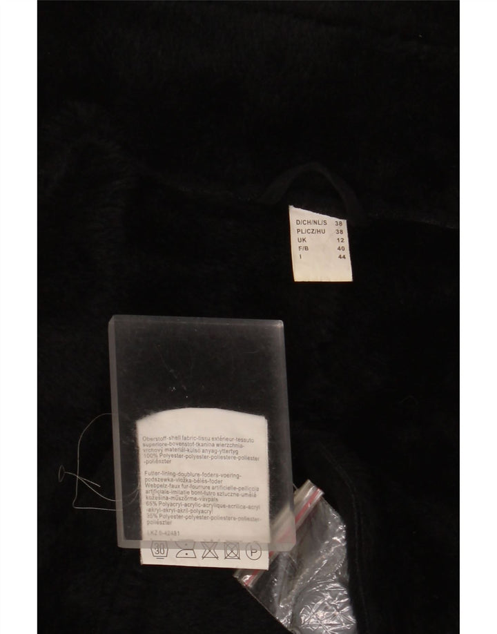 Vintage mujer Sherpa abrigo Reino Unido 12 poliéster negro medio