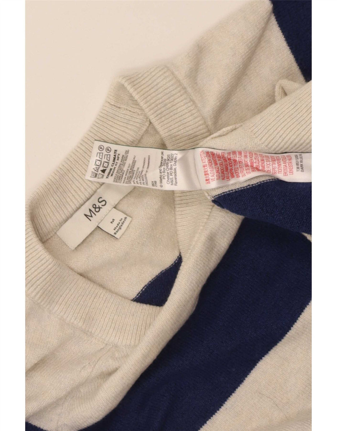 Marks & Spencer Suéter de cuello redondo para mujer UK 44 Mediano Beige Rayas