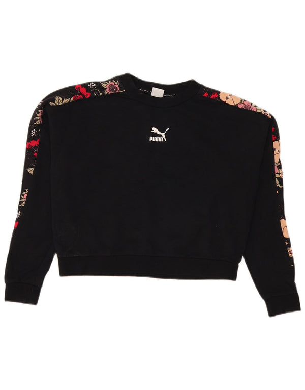 Puma Mujer Crop Graphic Sudadera Jumper UK 14 Mediano Negro Floral