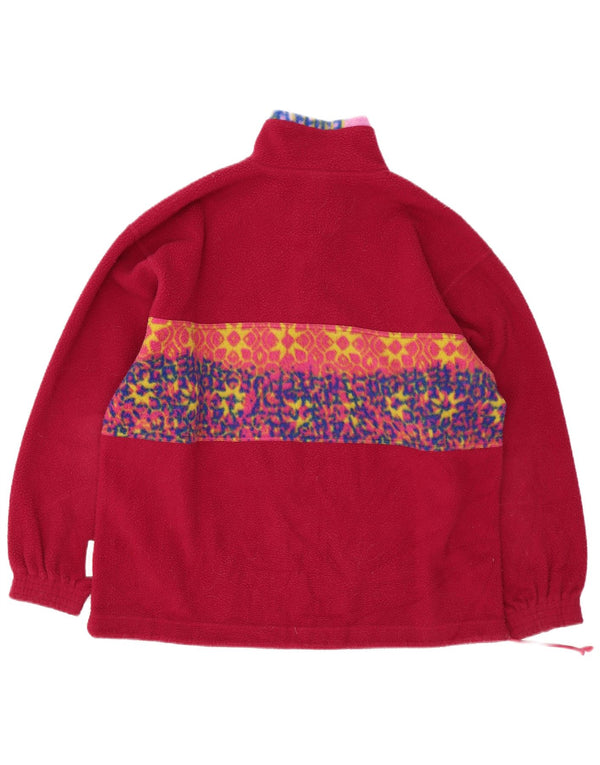 Vintage hombres botón cuello polar jumper grande rosa geométrico poliéster