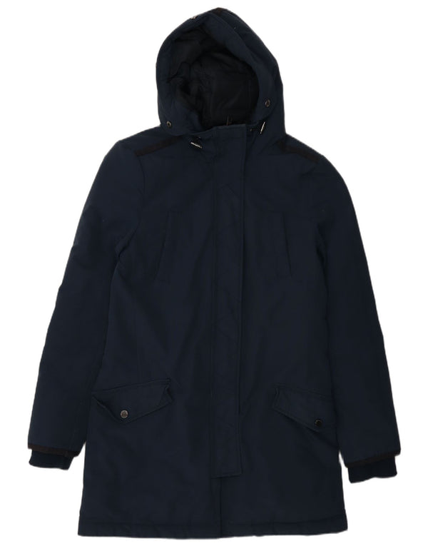 Tommy Hilfiger Abrigo acolchado con capucha para mujer UK 10 Small Azul marino Algodón