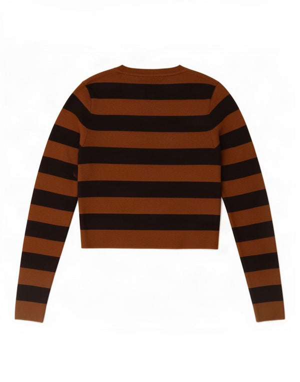 Zara Mujer Crop Top Manga Larga UK 44 Grande Viscosa A Rayas Marrón