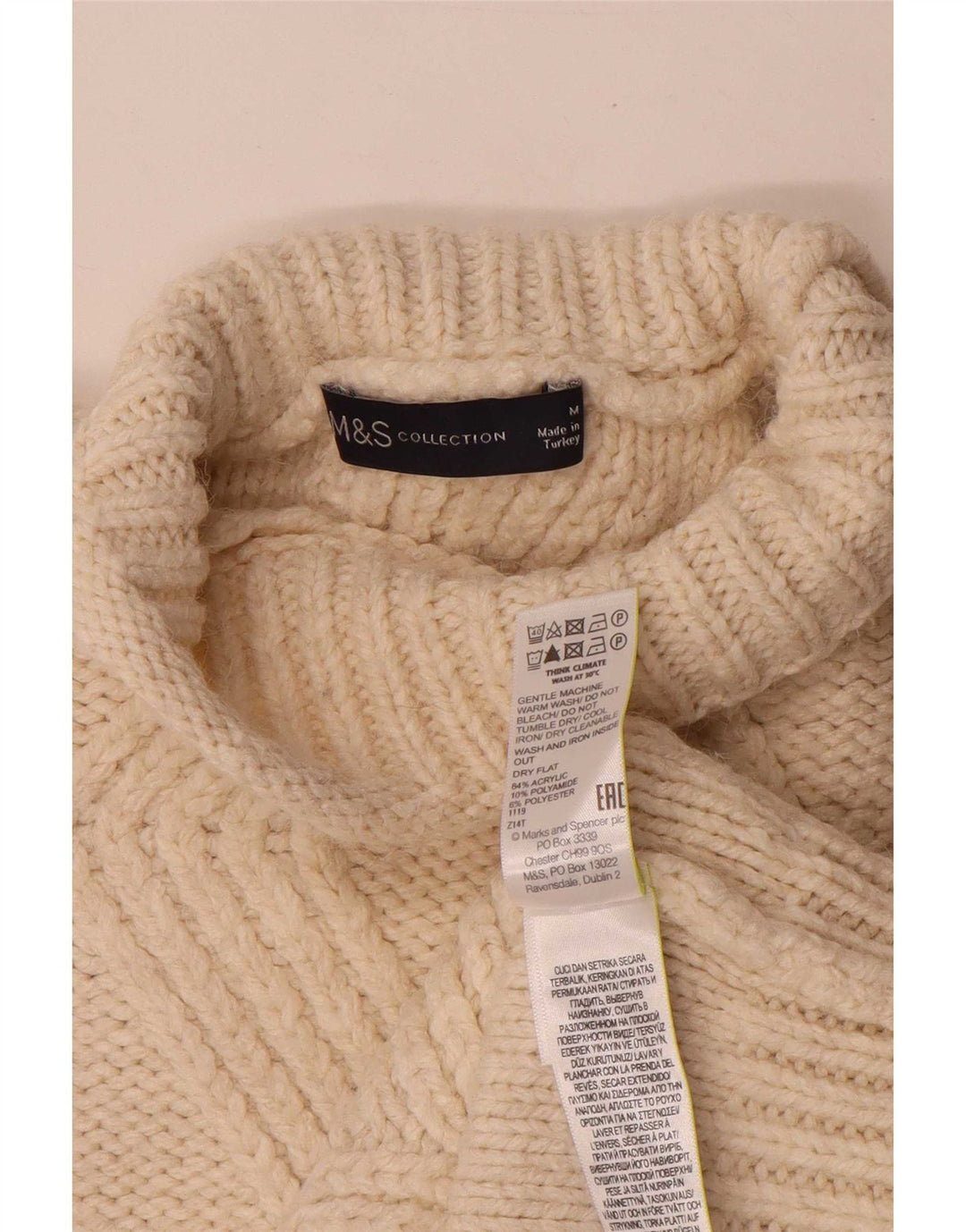 Marks & Spencer Suéter con Cuello Alto para Mujer UK 40 Medium Off White
