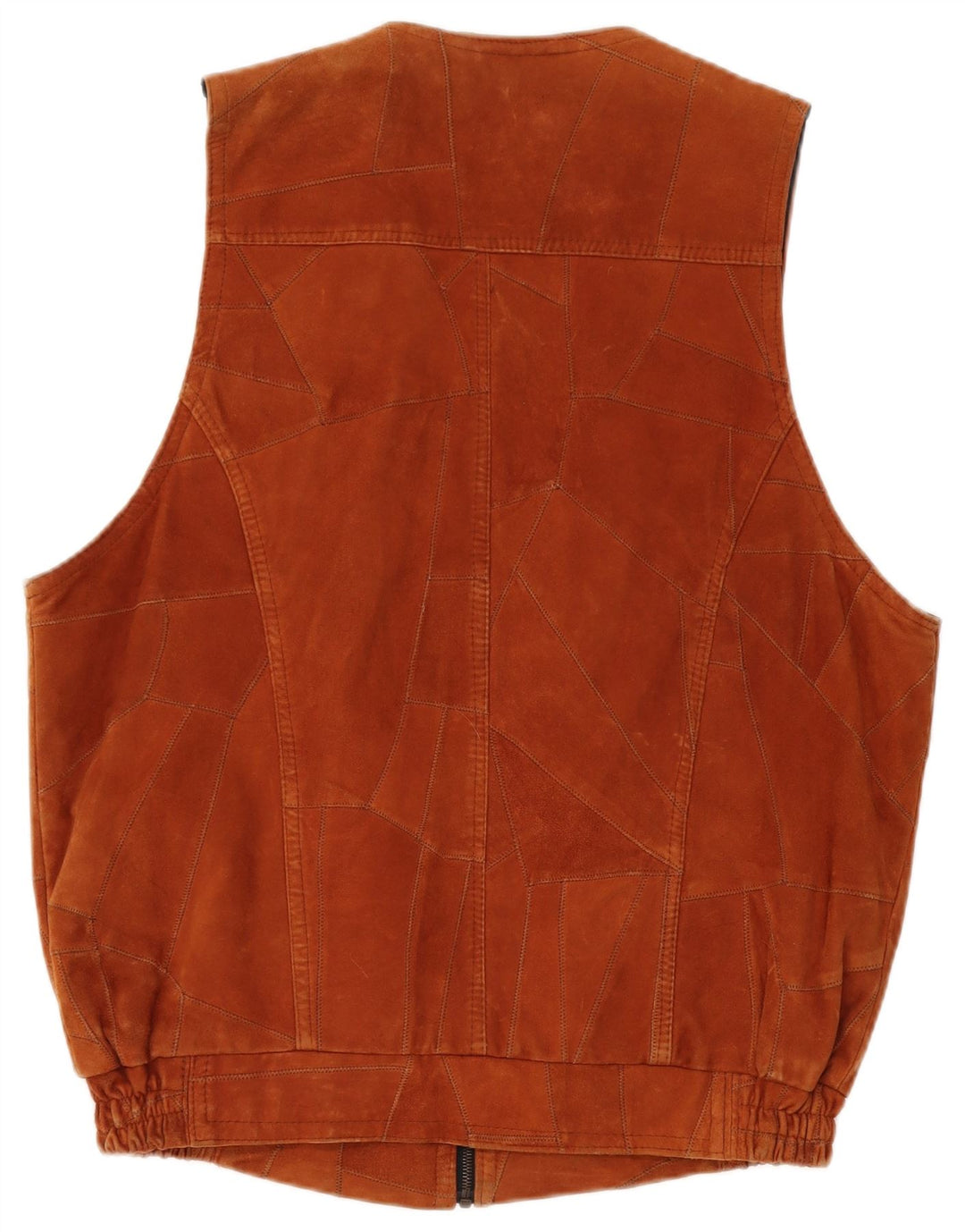 VINTAGE Hombres Ante Gilet Reino Unido 40 Gran Patchwork Marrón