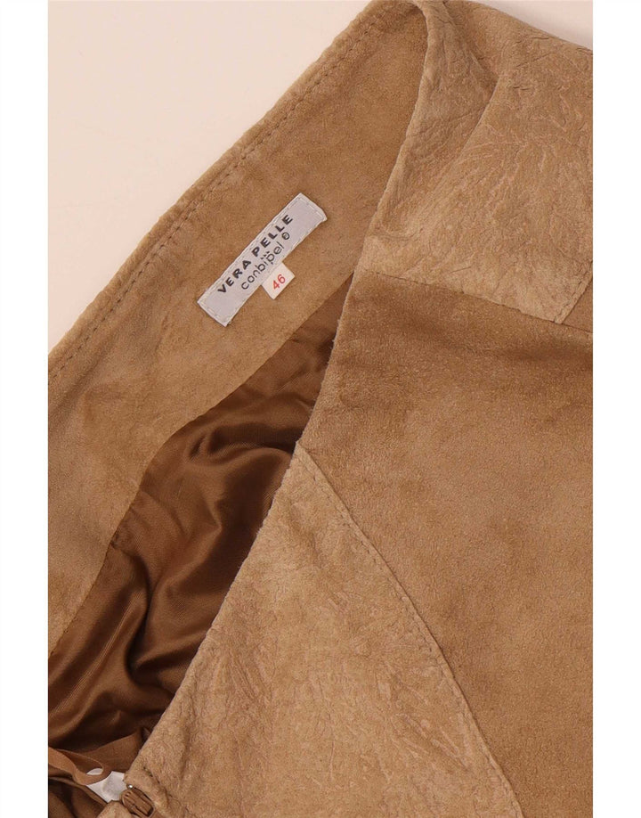 Falda de ante vintage para mujer IT 46 Grande W30 Cuero Beige