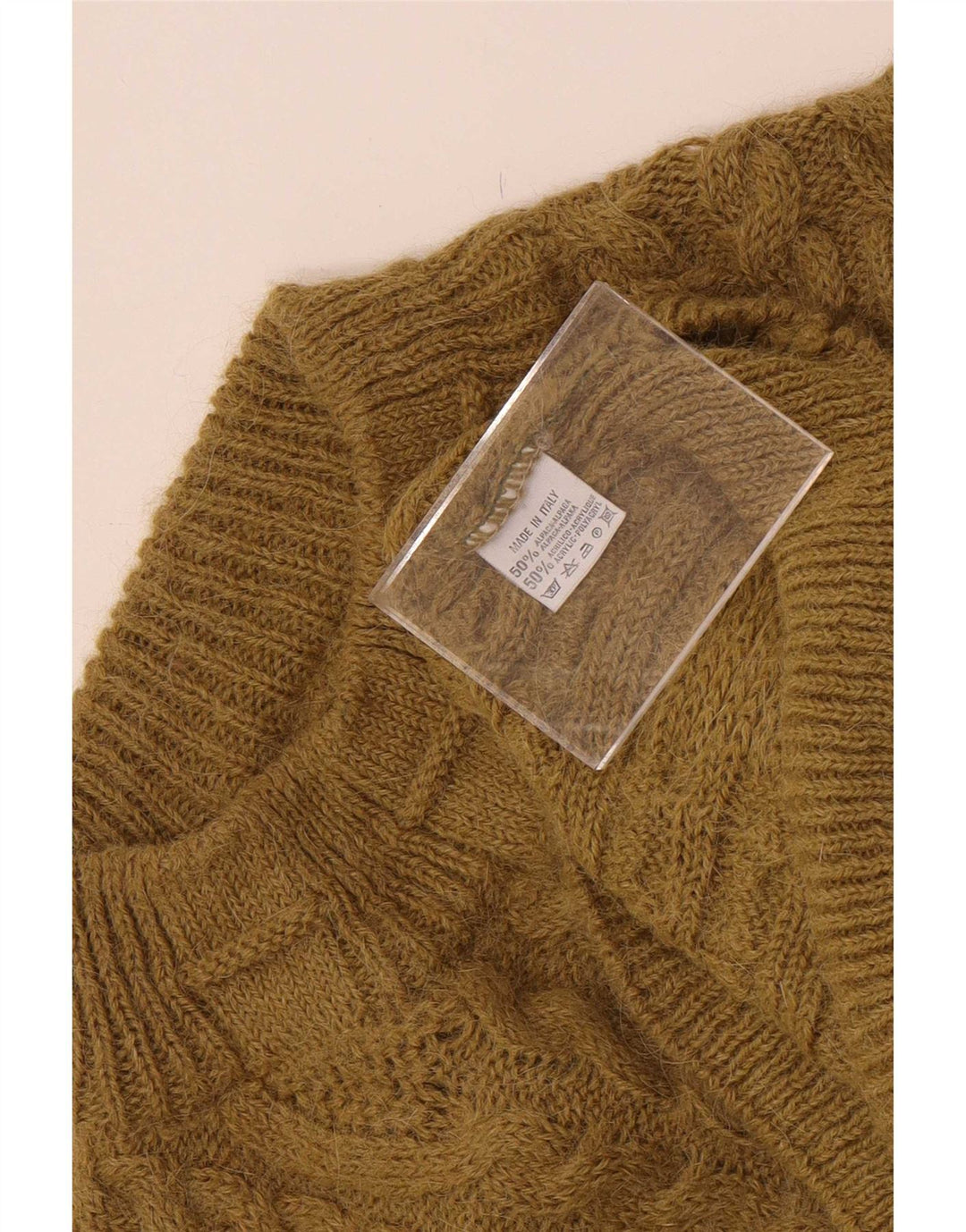 Vintage hombres tortuga cuello jumper suéter pequeño caqui alpaca lana