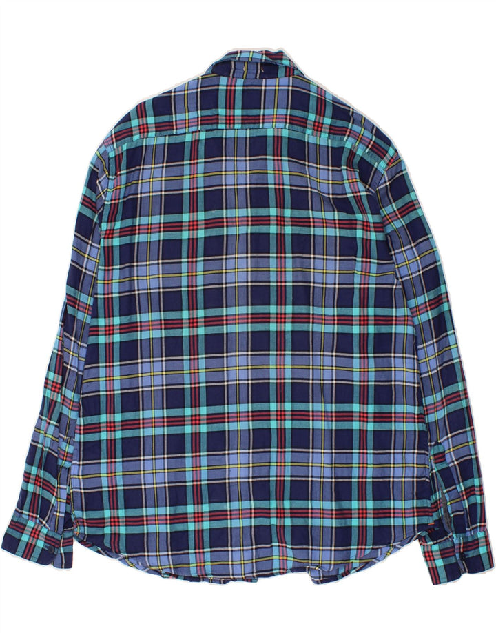 DOCKERS Mens Fitted Flannel Shirt XL Navy Blue Check Cotton Vintage Dockers and Second-Hand Dockers from Messina Hembry 