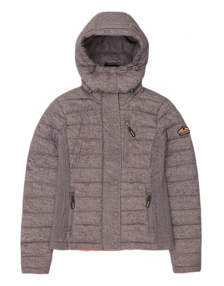 Superdry Chaqueta Acolchada Con Capucha Para Mujer UK 8 XS Poliéster Color Block Gris