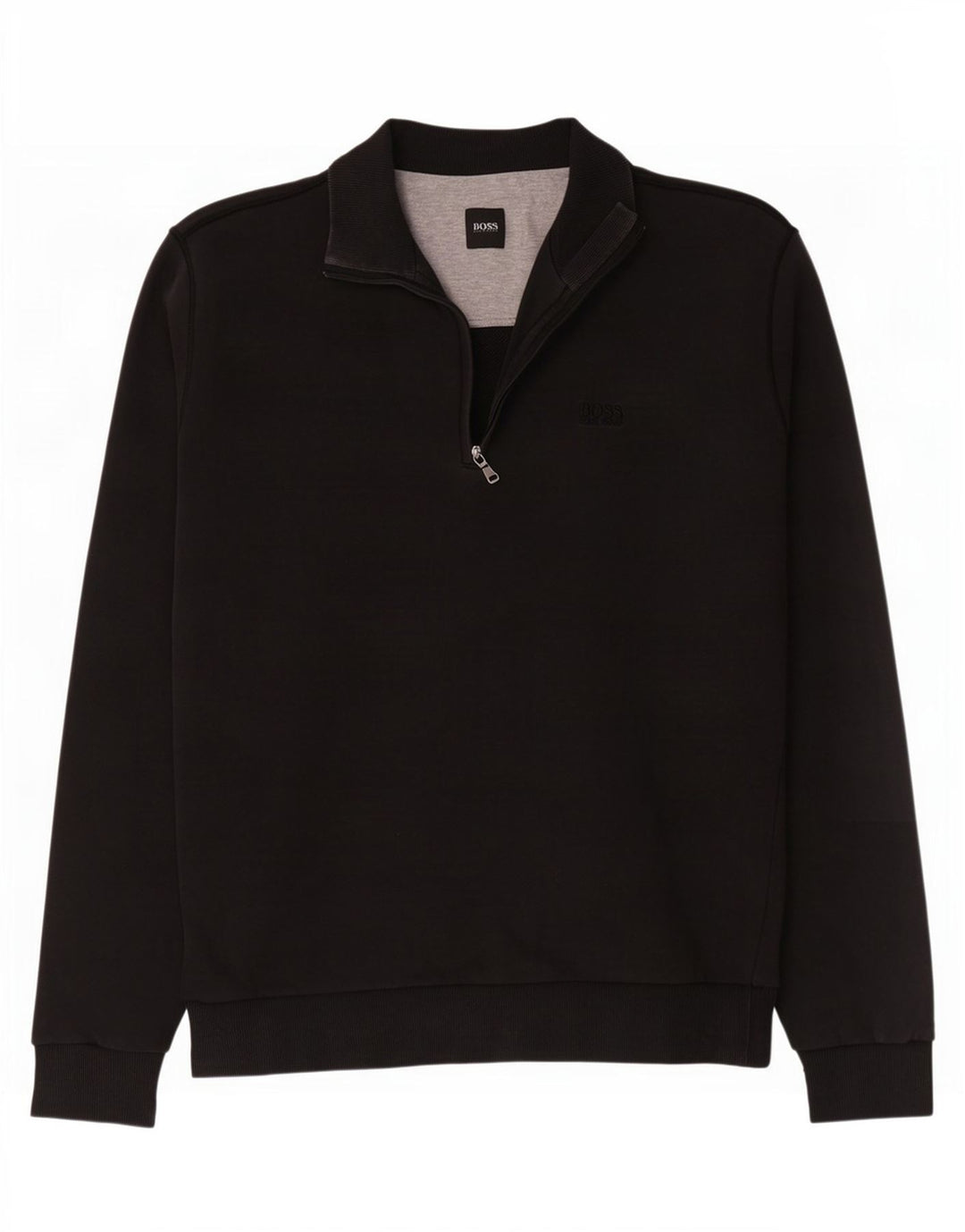 Hugo Boss Hombre: Sudadera con cuello y cremallera tipo jersey de algodón negro mediano