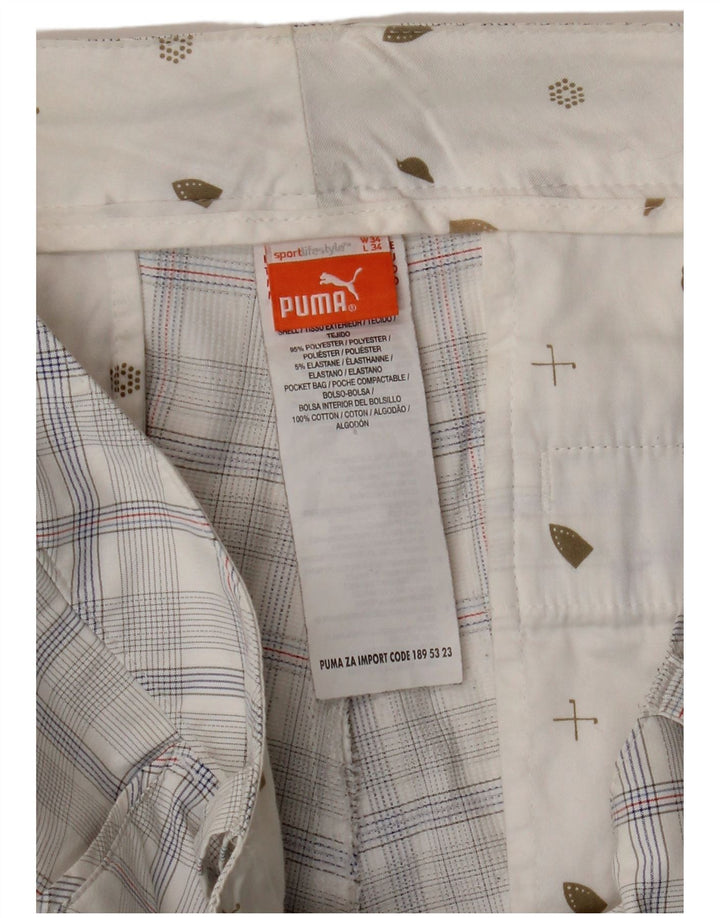 PUMA Pantalón chino ajustado para hombre W34 L34 Poliéster a cuadros blancos