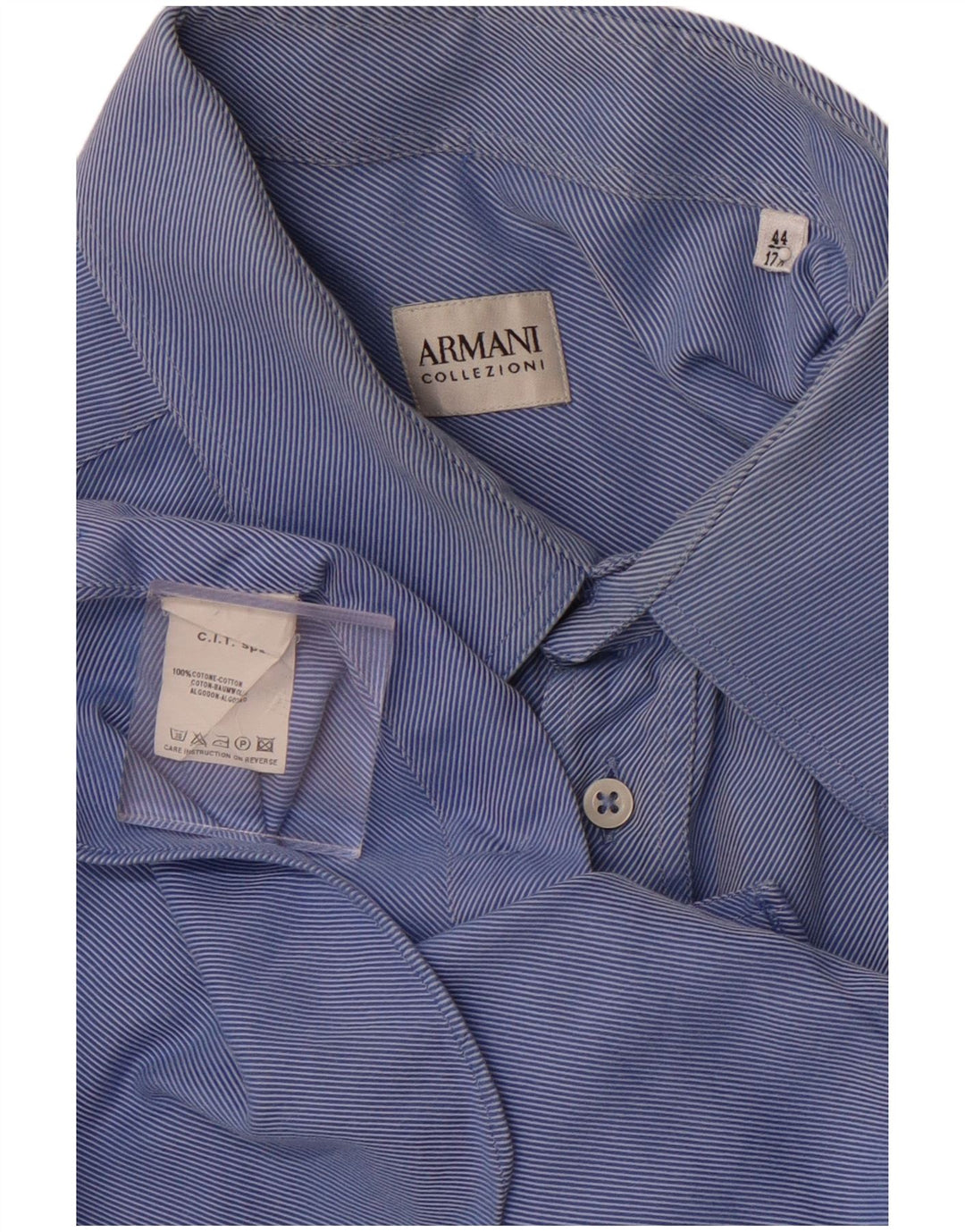 ARMANI COLLEZIONI Camisa para hombre Talla 44 17 1/2 XL Algodón a rayas azul