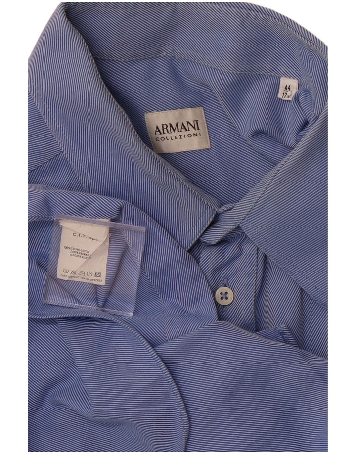 ARMANI COLLEZIONI Camisa para hombre Talla 44 17 1/2 XL Algodón a rayas azul